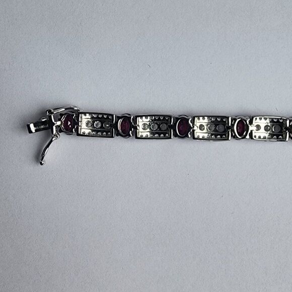 HSN Colleen Lopez Sterling Oval Rhodolite & White Zircon 7" Line Bracelet - Picture 7 of 7